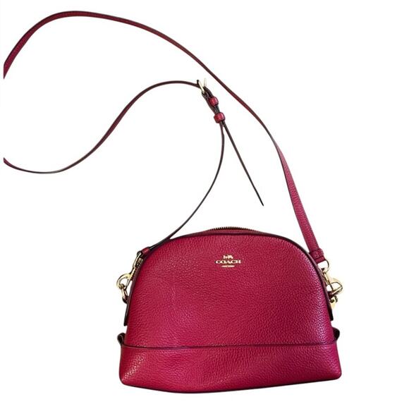 COACH Signature Leather Dome Crossbody Bag, Red, Career, Casual, Travel - Picture 1 of 10